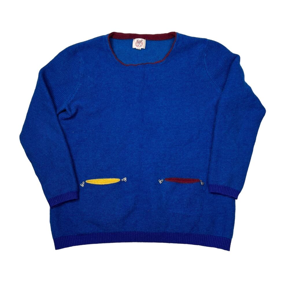 King Deer Cashmere Striped Pullover Sweater Pockets Blue Womens 172/92A Medium